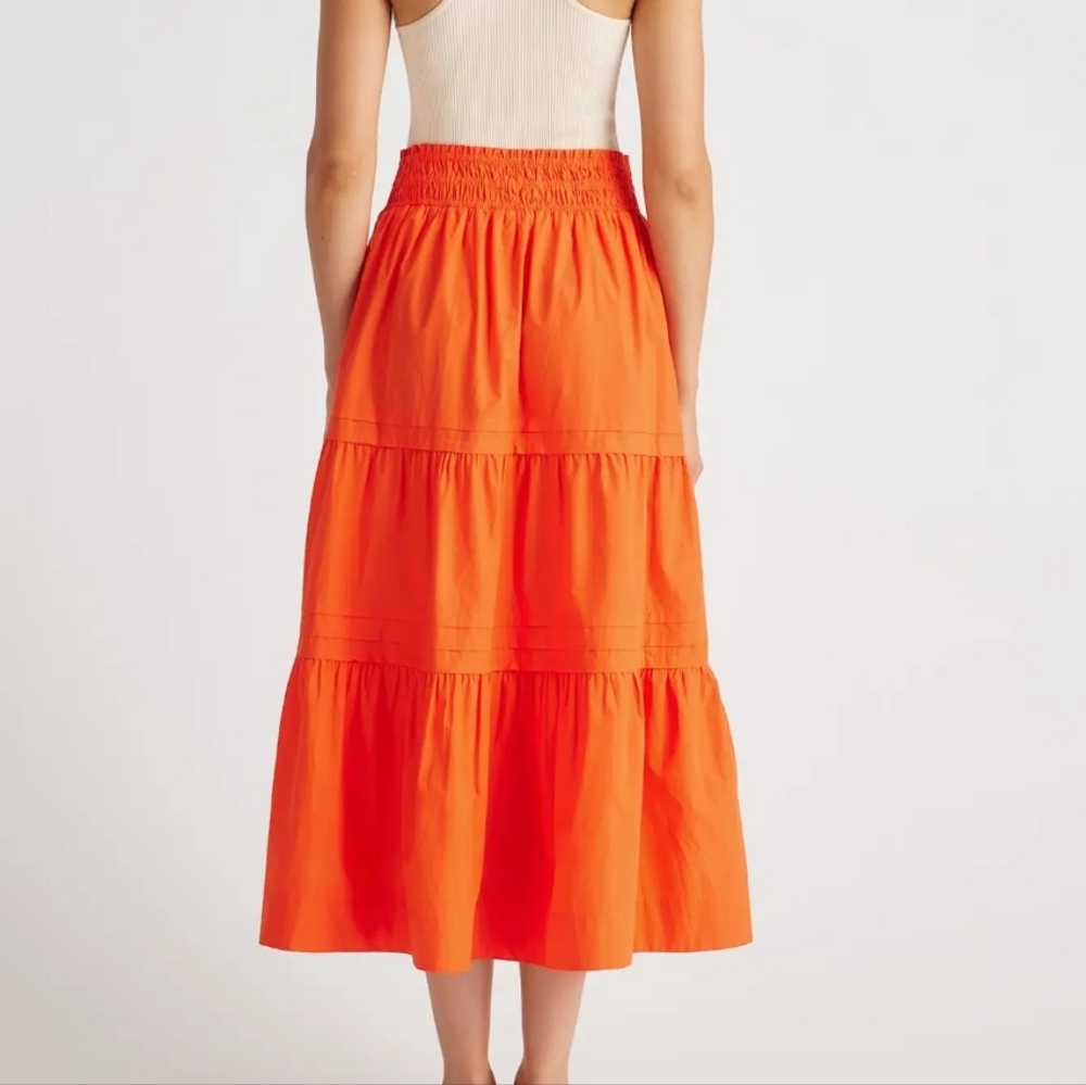 Quince 100% Organic Cotton Poplin Tiered Maxi Skirt Vermilion Red Women Medium - Picture 4 of 9